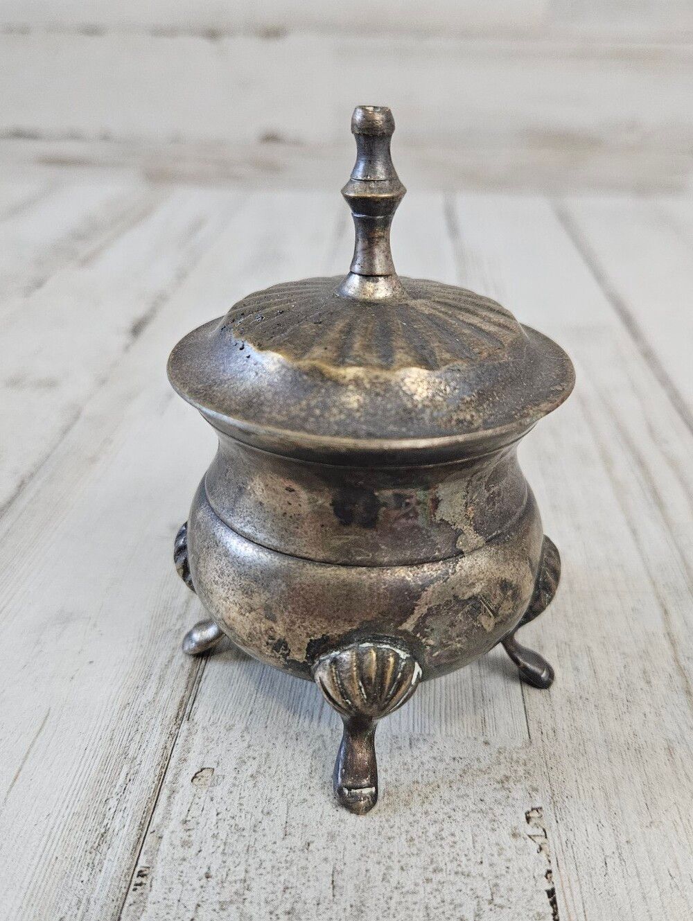 Vintage Silver Tone Sugar Footed Compote With Lid 4" Elegant Victorian Tea Time